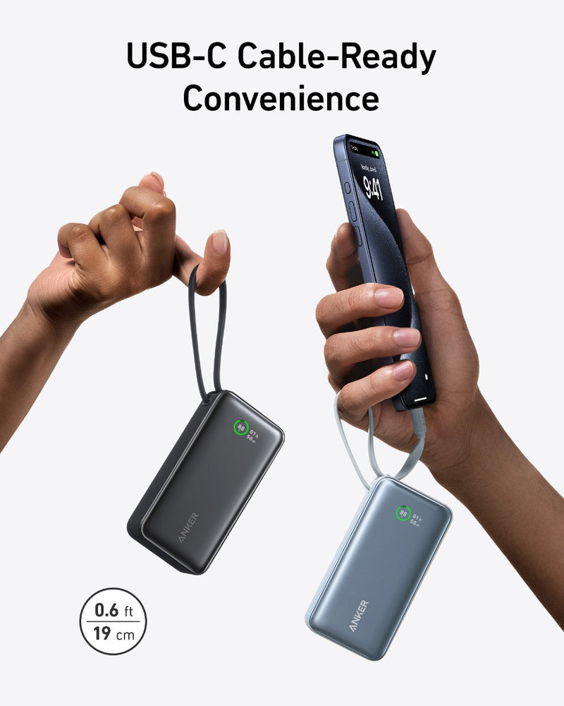 Anker Nano Power Bank 30W Built-In USB-C Cable Black | A1259H11