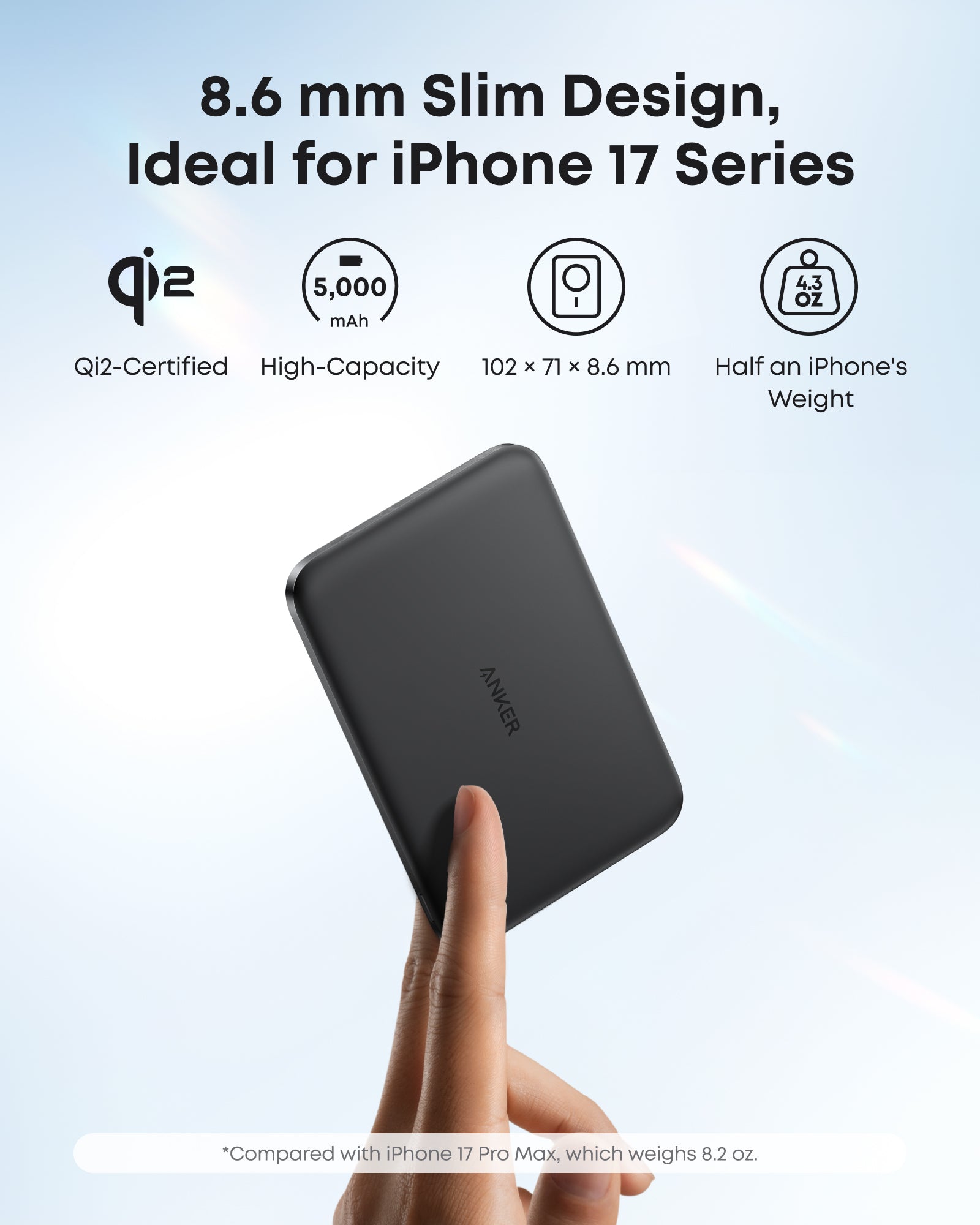 Anker Nano 5K Slim Magnetic Power Bank, Black - official product image