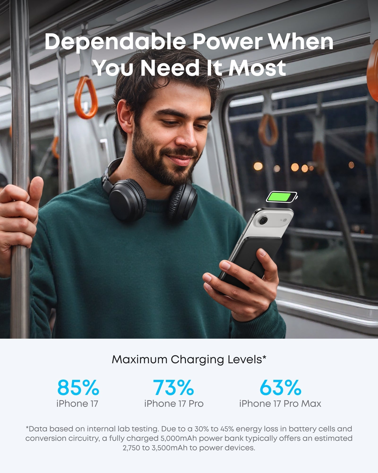 Anker Nano 5K Slim Magnetic Power Bank, Black - official product image