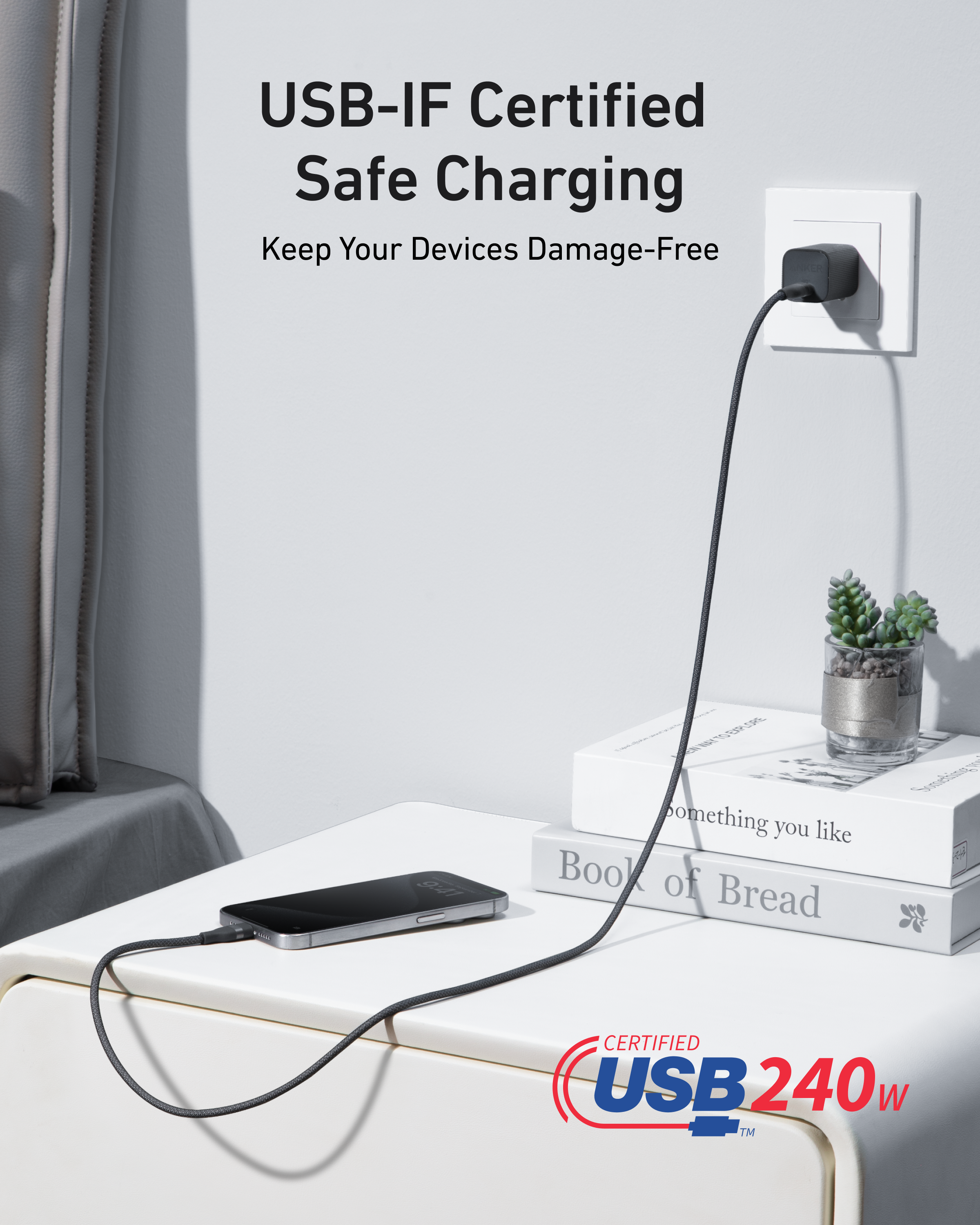 Anker 240W USB-C to USB-C 1.8m Upcycled-Braided Cable, Black - official product image