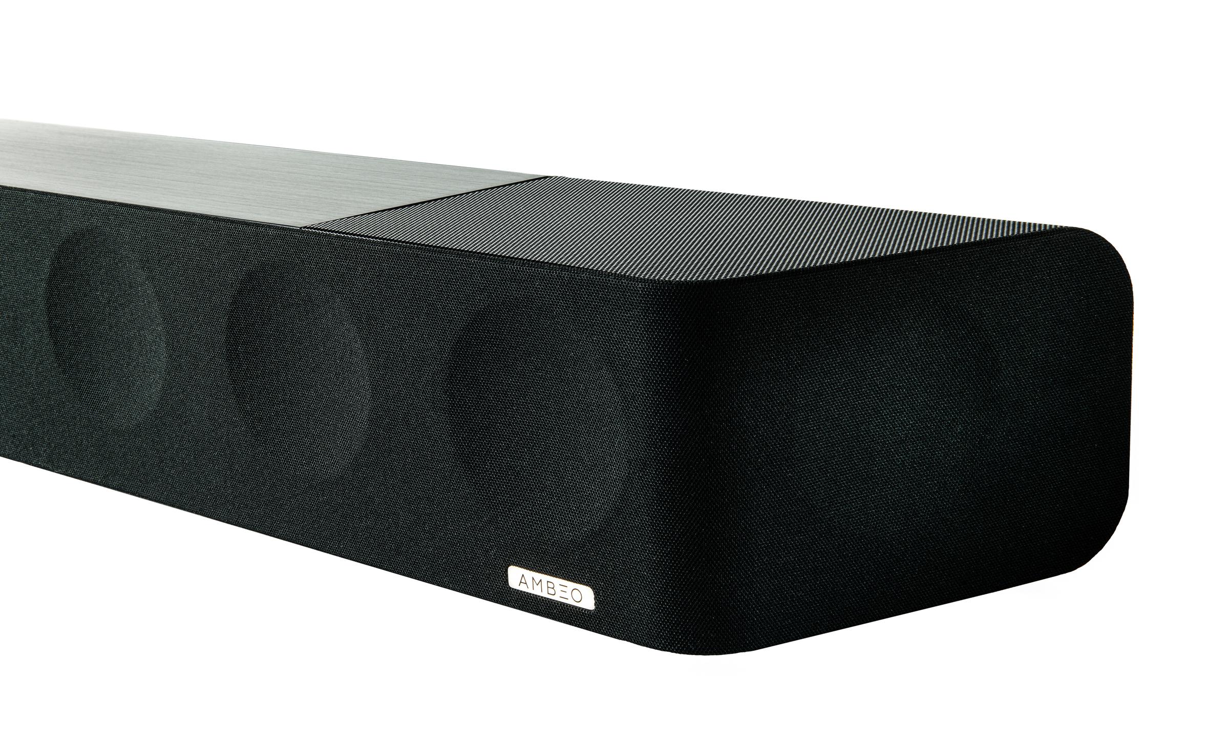 Sennheiser AMBEO Soundbar Max Black — closeup angled view, right side