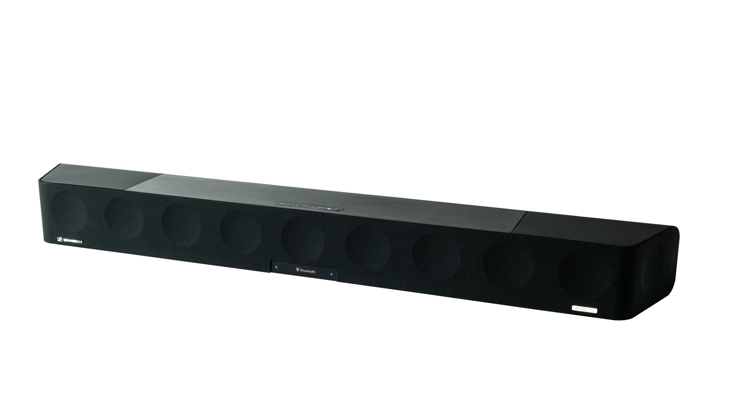 Sennheiser AMBEO Soundbar Max Black — wide 3/4 angle showing full driver array
