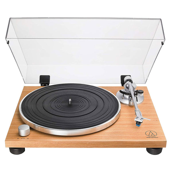 Audio-Technica AT-LPW30TK teak turntable angle view