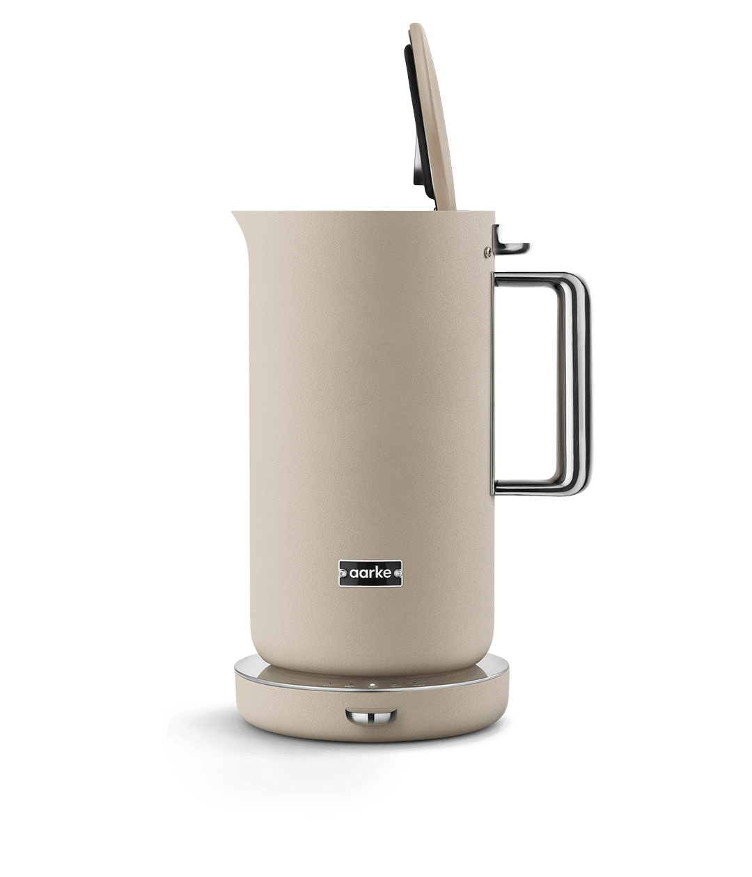 Aarke Temperature Control Kettle in Sand — lid open detail