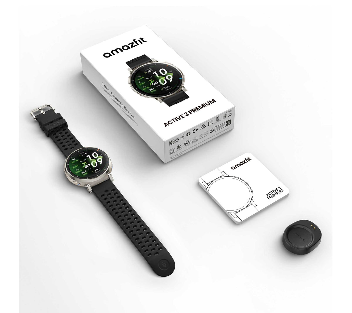Amazfit Active 3 Premium 45mm Smartwatch - Apex Silver - what's in the box