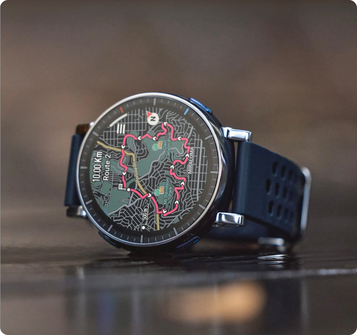 Amazfit Active 3 Premium 45mm Smartwatch - Atlas Blue - route map on the display