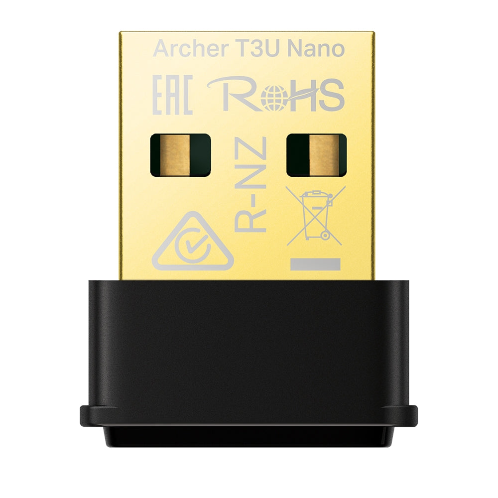 TP-Link Archer T3U Nano AC1300 Nano Dual Band Wi-Fi USB Adapter — macro view showing printed model name Archer T3U Nano