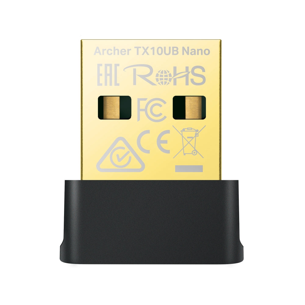 TP-Link Archer TX10UB Nano AX900 Nano Dual Band Wi-Fi 6 Bluetooth 5.3 USB Adapter — macro view showing printed model name Archer TX10UB Nano