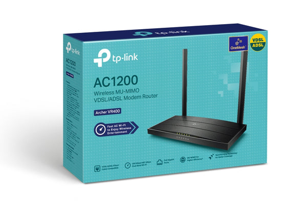 TP-Link Archer VR400 (hardware v3) retail packaging (AC1200 Wireless MU-MIMO VDSL/ADSL Modem Router)