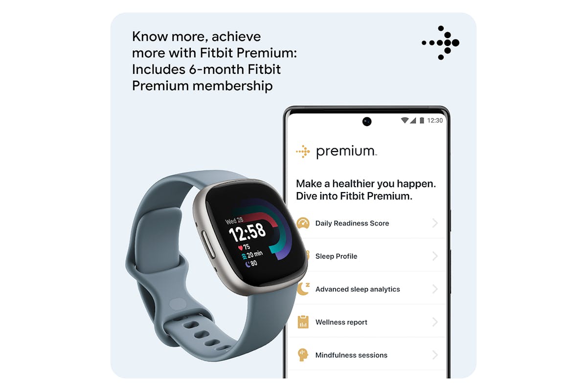 Fitbit Versa 4 - Fitness Smartwatch with GPS, NFC Payments & 40+ Exercise Modes - Waterfall Blue/Platinum | 79-FB523SRAG