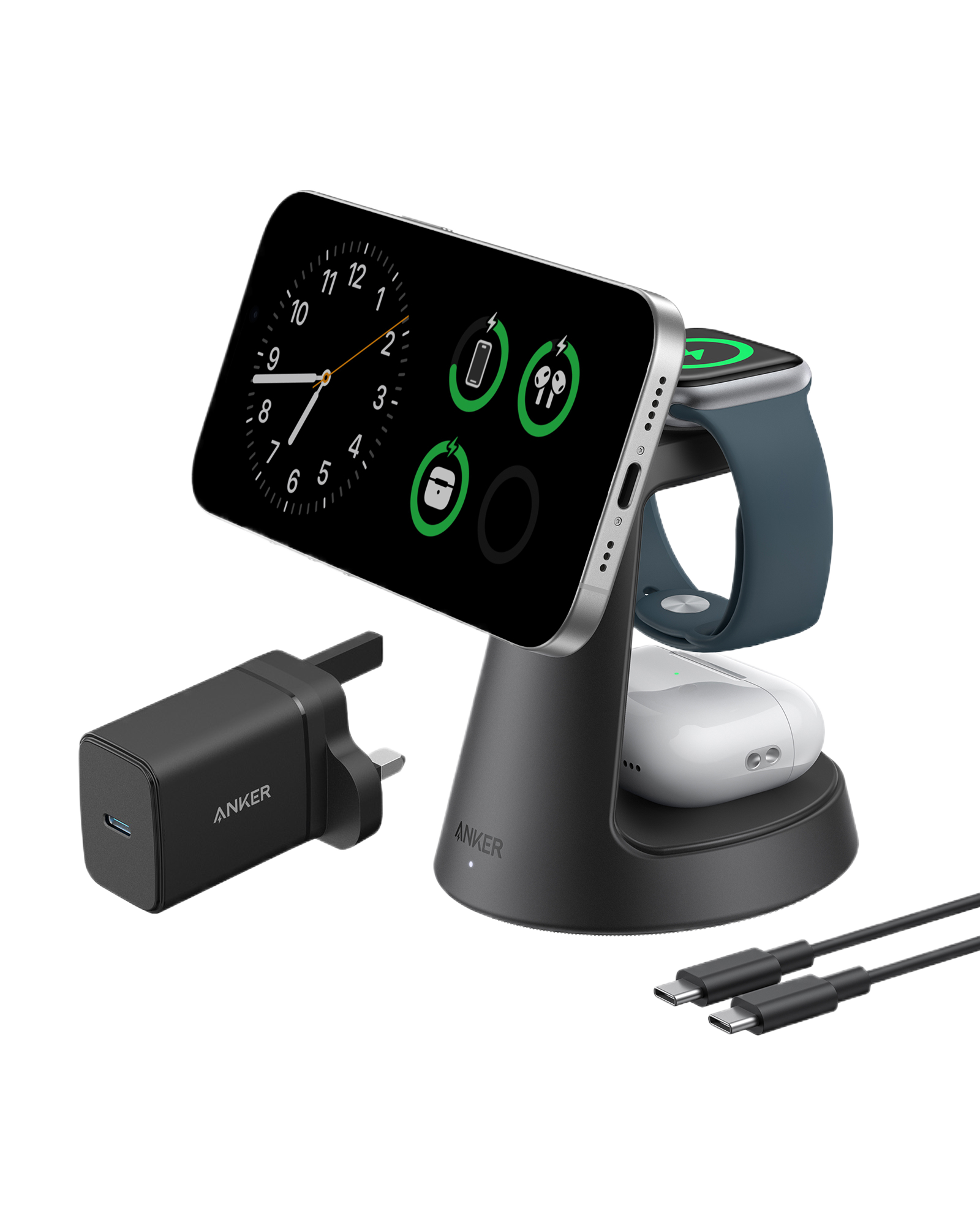 Anker MagGo 3-in-1 Wireless Charging Station, Black - official product image