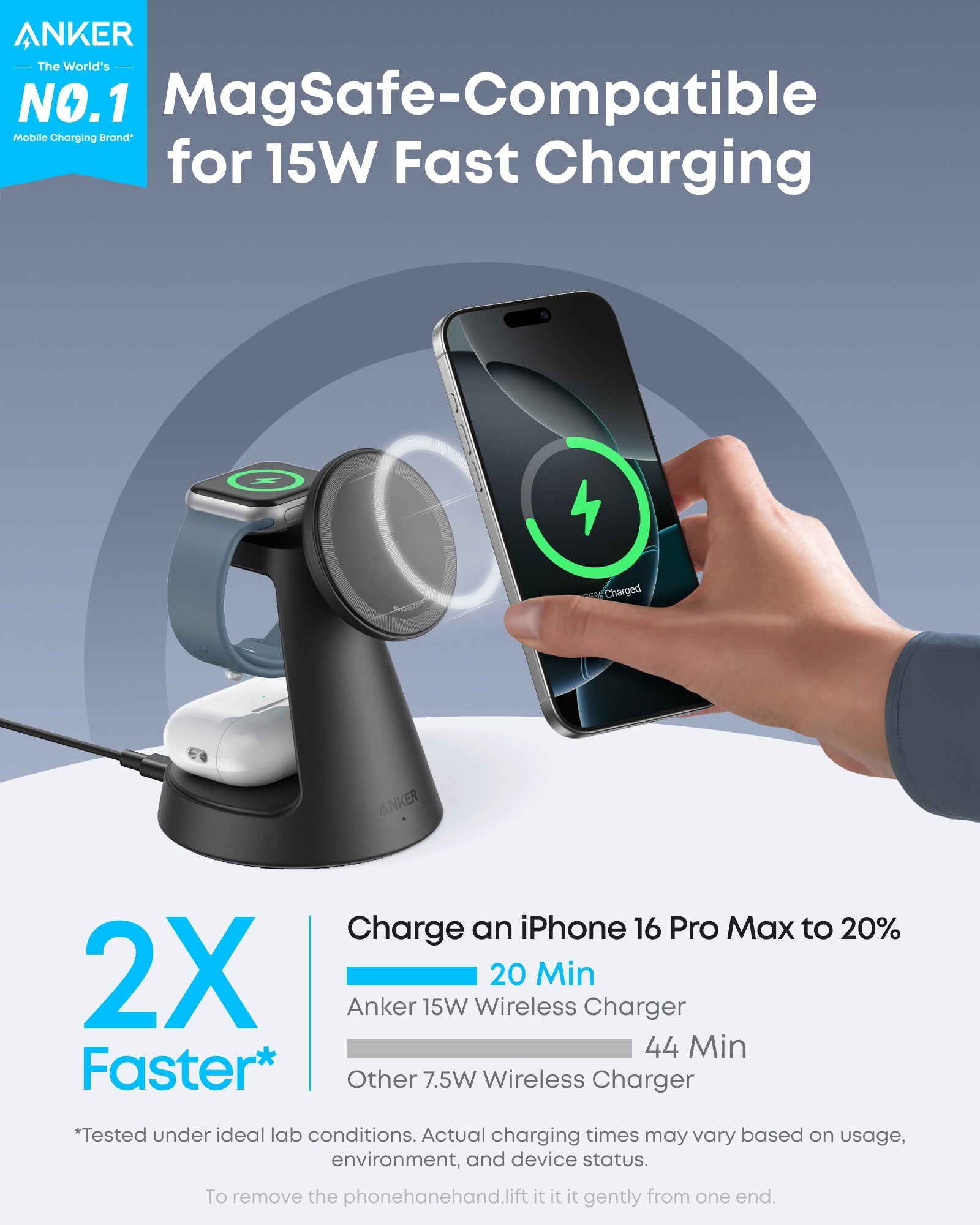 Anker MagGo 3-in-1 Wireless Charging Station, Black - official product image