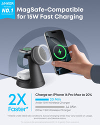 Anker MagGo 3-in-1 Wireless Charging Station, Black - official product image