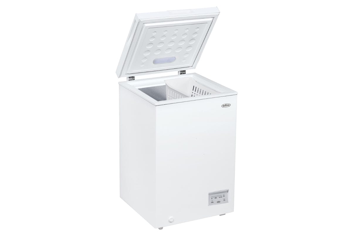 Belling 98L Chest Freezer with Frost Shield - White - angled view