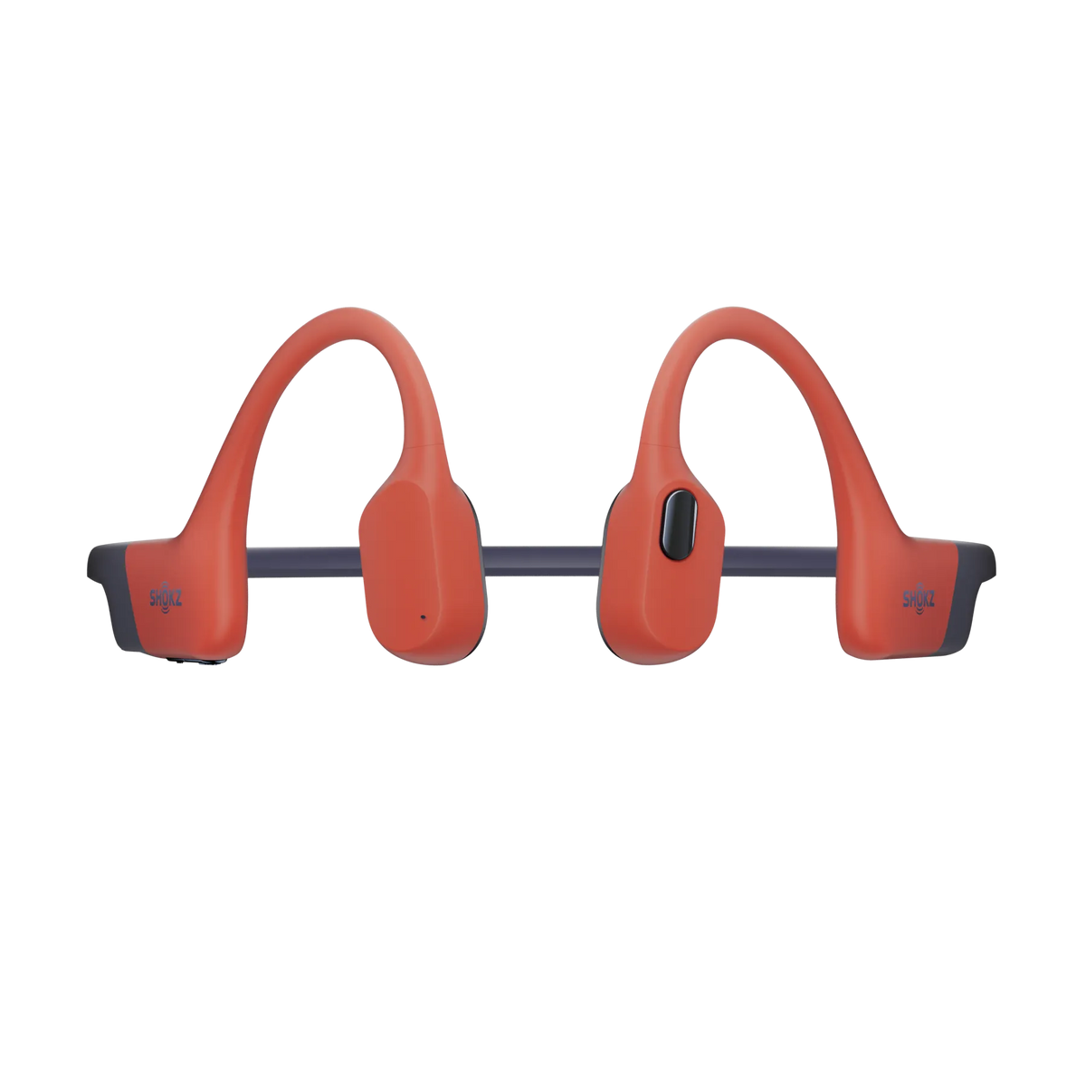 Shokz OpenSwim Pro Bone Conduction Swimming Headphones - Red - front view, transducers