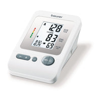 Beurer BM 26 upper arm blood pressure monitor, White — angled view with cuff