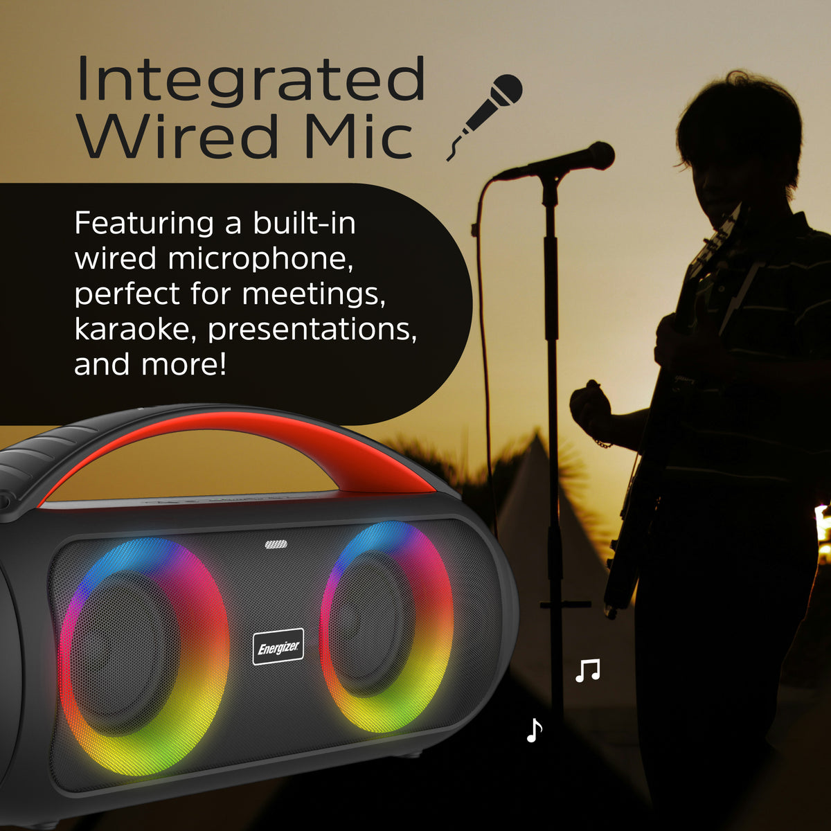Energizer Portable Bluetooth Party Speaker with RGB lighting with mic | BTS258 Energizer Speaker Euronics Ireland