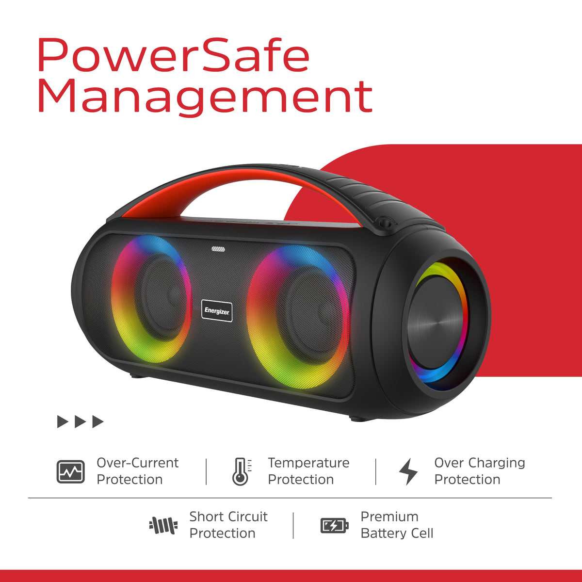 Energizer Portable Bluetooth Party Speaker with RGB lighting with mic | BTS258 Energizer Speaker Euronics Ireland