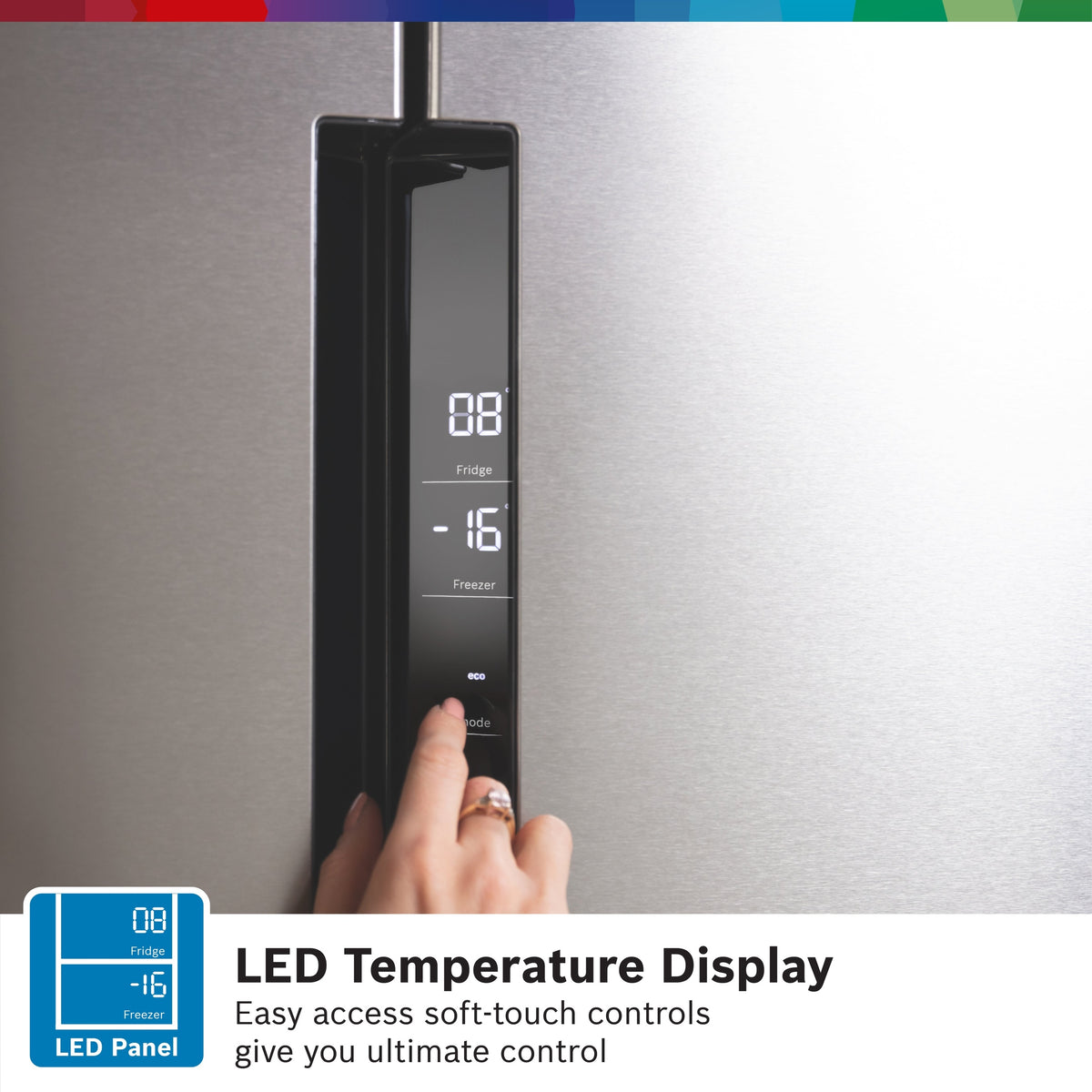 Bosch XXL KFN96VPEAG 4 door fridge freezer LED temperature display close-up