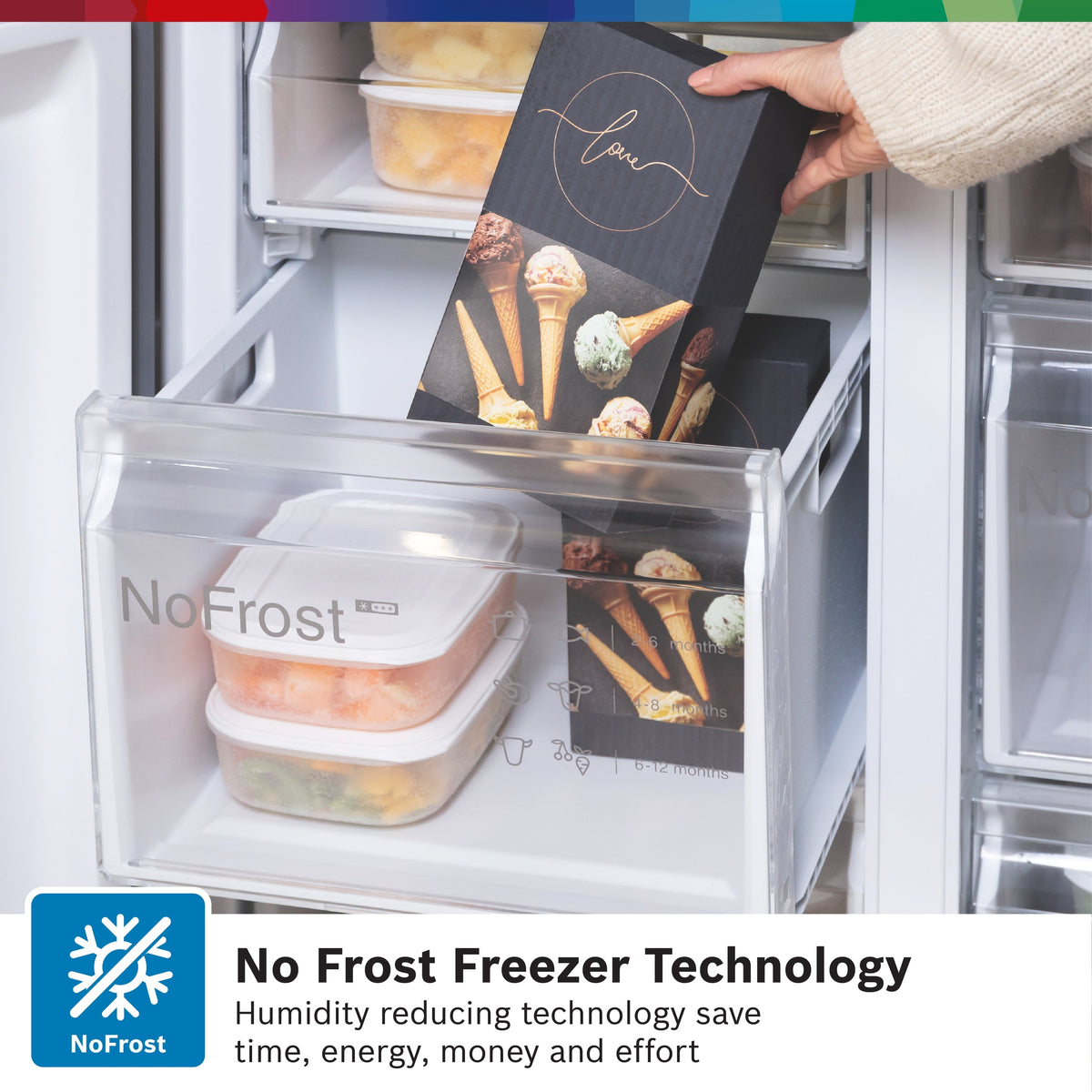 Bosch XXL KFN96VPEAG 4 door fridge freezer no frost freezer drawer with food containers