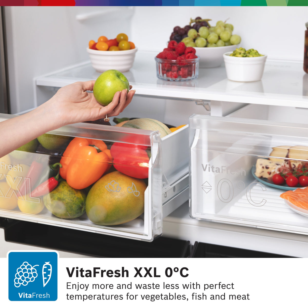 Bosch XXL KFN96VPEAG 4 door fridge freezer VitaFresh drawer with fruit and vegetables
