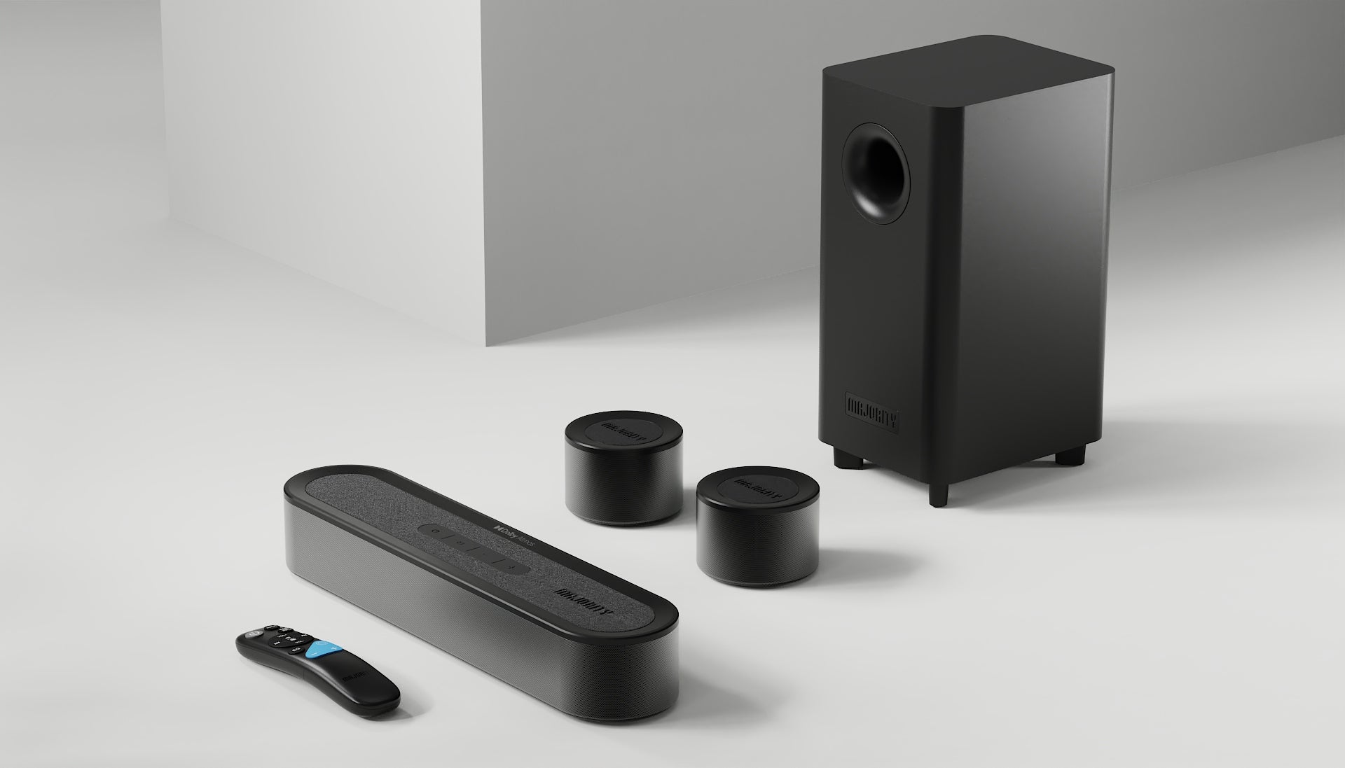 Majority Bowfell Halo 5.1 Dolby Atmos Soundbar System, Black - official product image