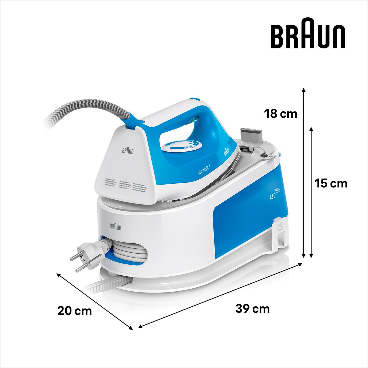 Braun CareStyle 1 Steam Generator Iron - Blue - dimensions