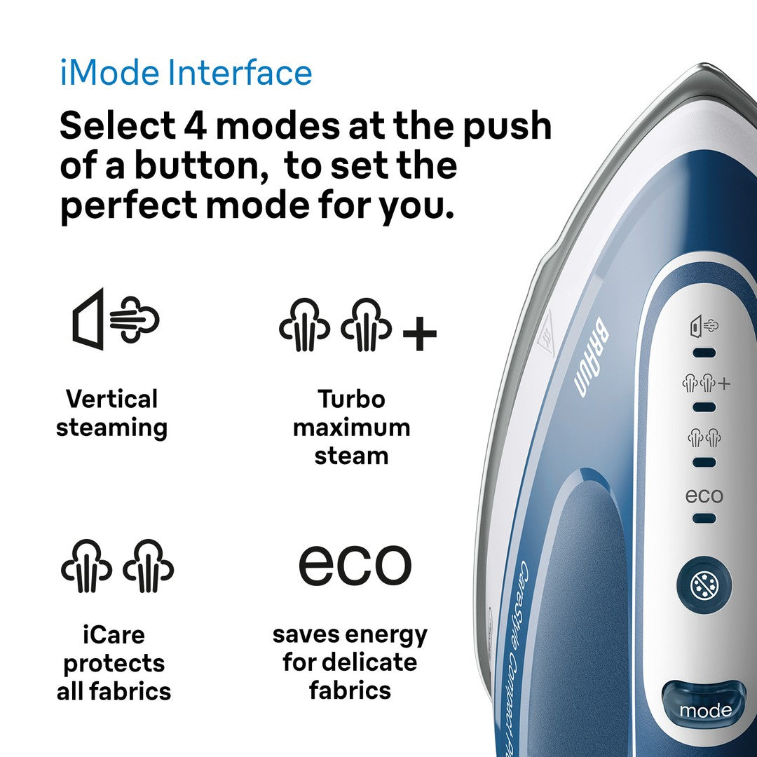 Braun CareStyle Compact Pro Steam Generator Iron - Blue - iMode interface with 4 modes