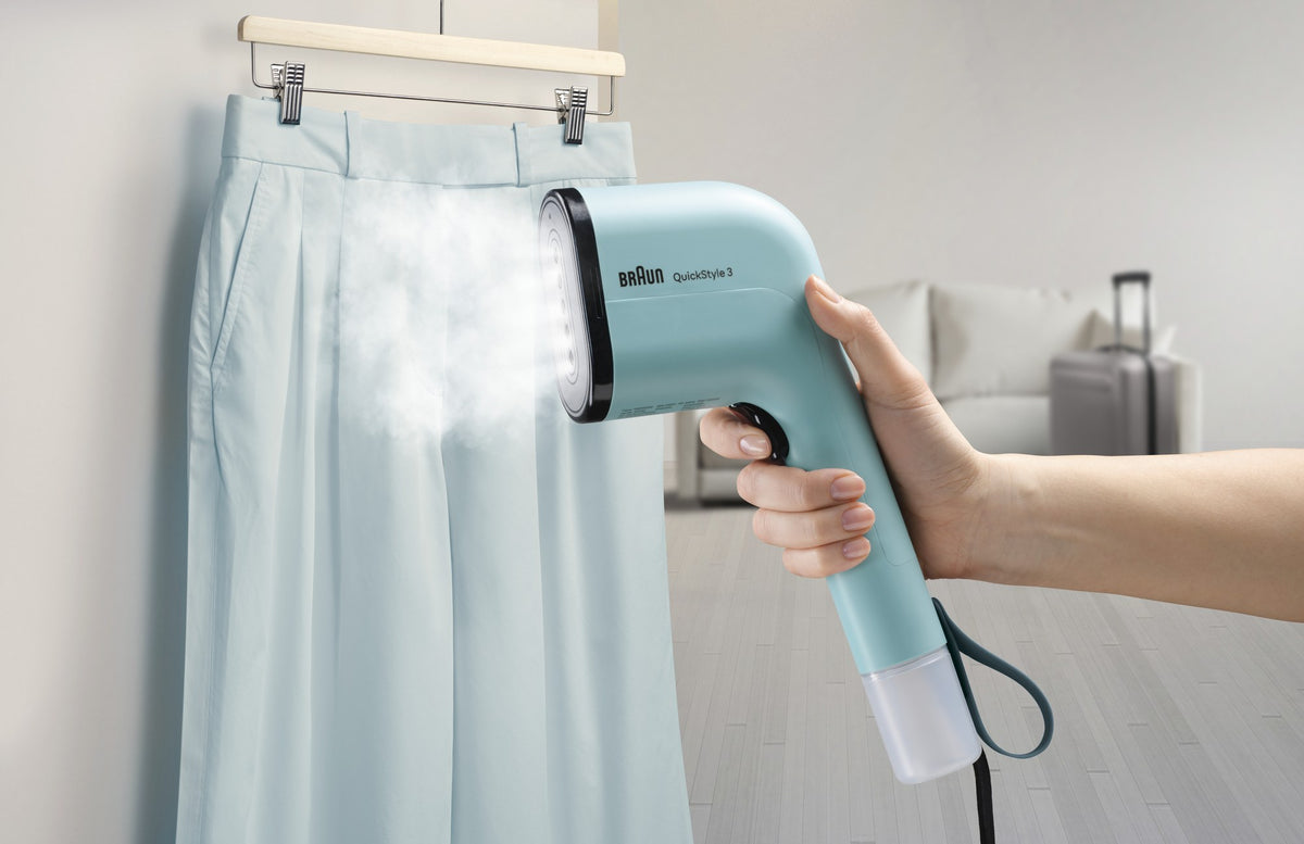 Braun QuickStyle 3 Garment Steamer - Green - steaming hanging trousers