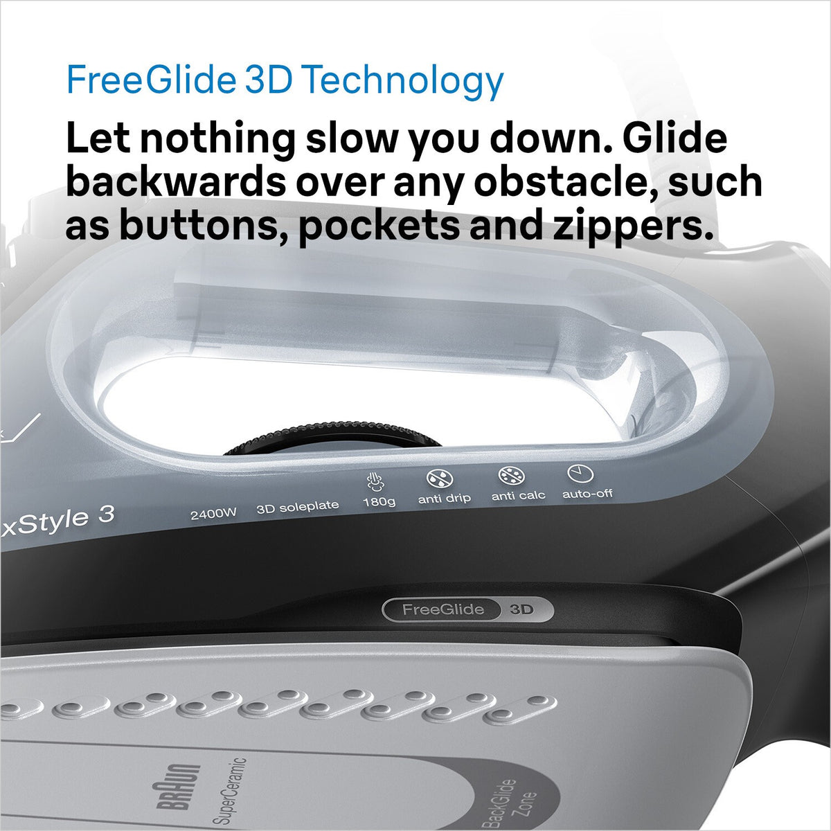 Braun TexStyle 3 Steam Iron - Black - FreeGlide 3D soleplate