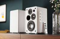 Majority D100X Powered Bookshelf Speakers, White - official product image