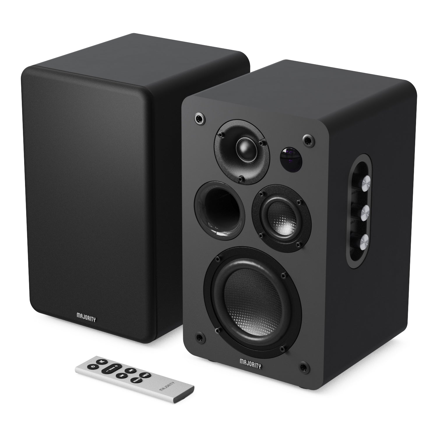 Majority D100X Powered Bookshelf Speakers, Black - official product image