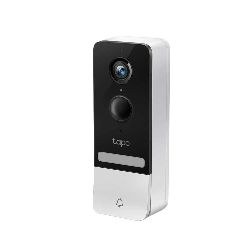 Tapo D230S1 smart video doorbell camera, front three-quarter detail view