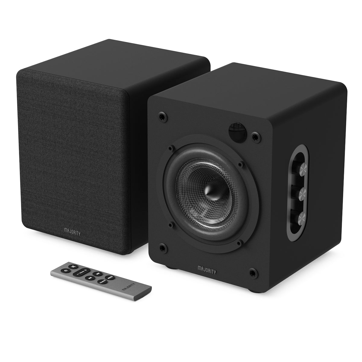 Majority D50X Powered Bookshelf Speakers, Black - official product image