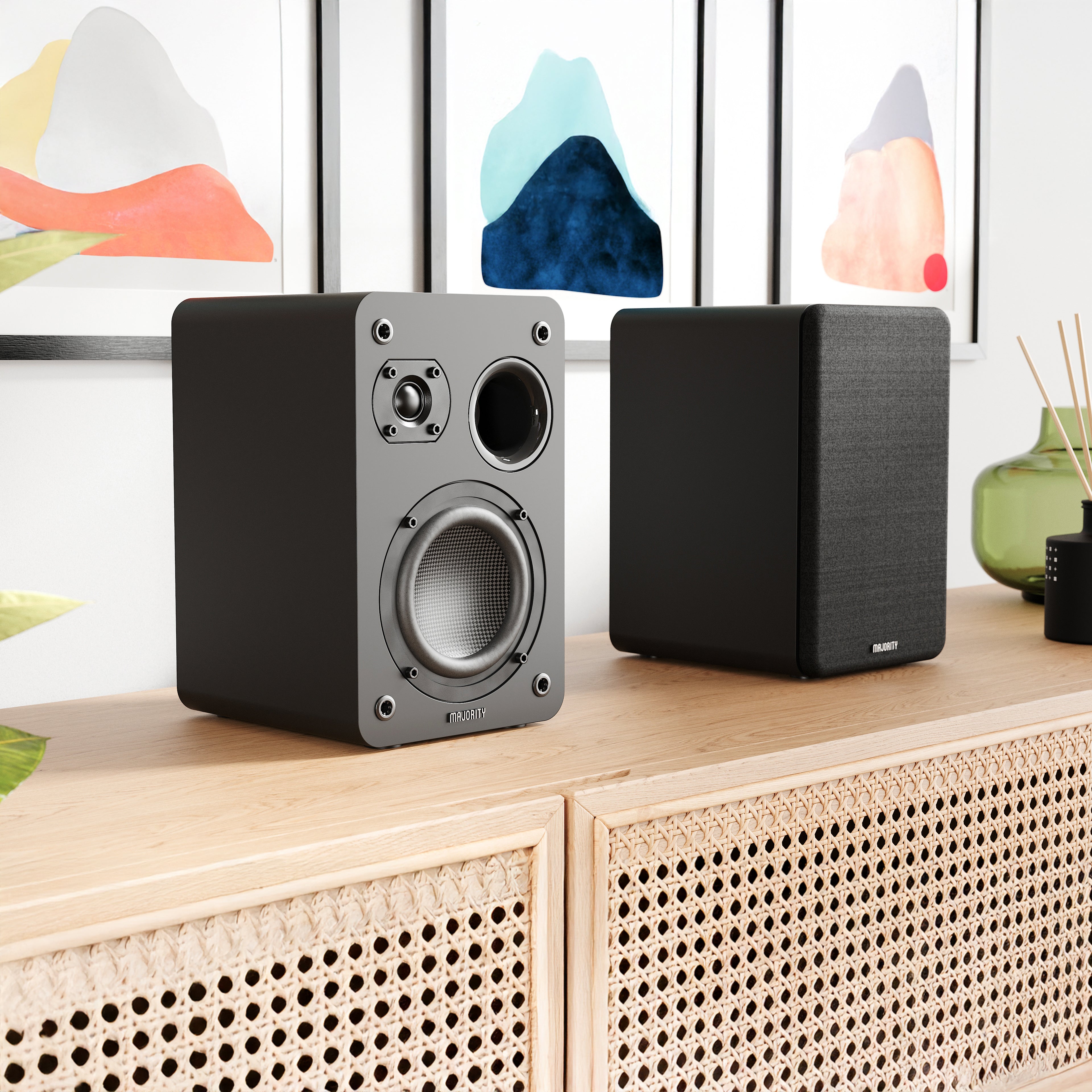 Majority D70X Passive Bookshelf Speakers, Black - official product image