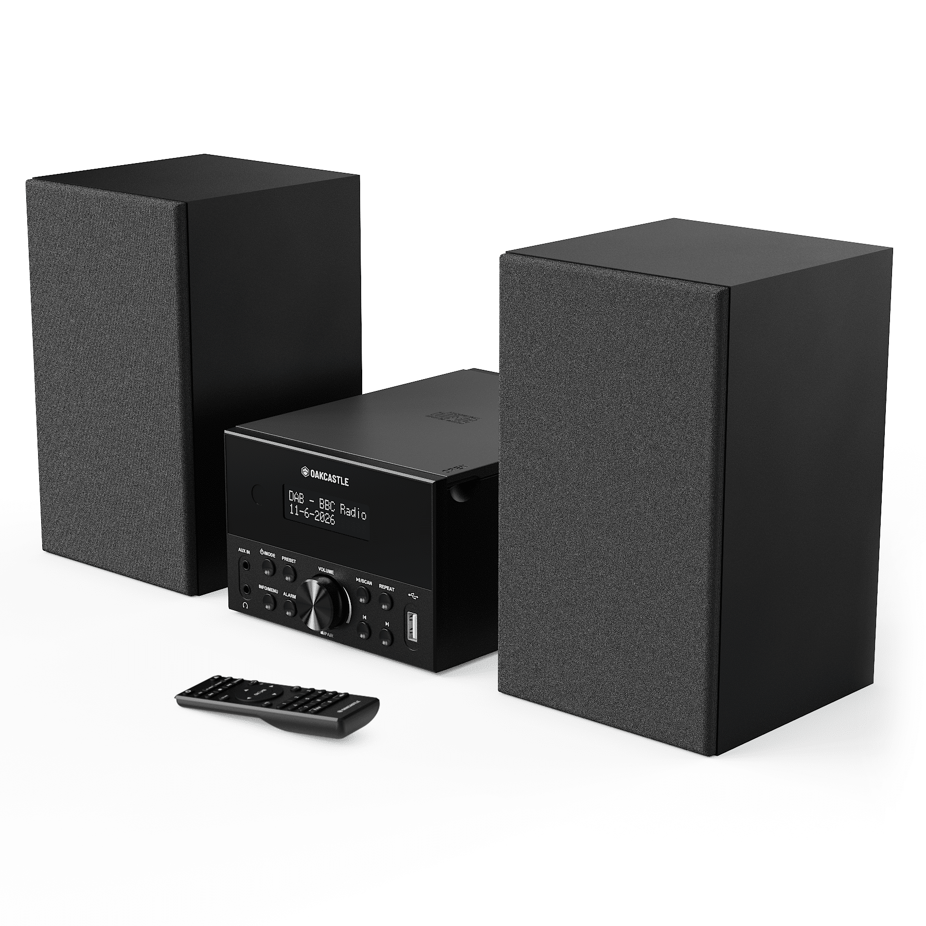 Oakcastle DAB150 DAB/FM Radio Hi-Fi System, Black - official product image