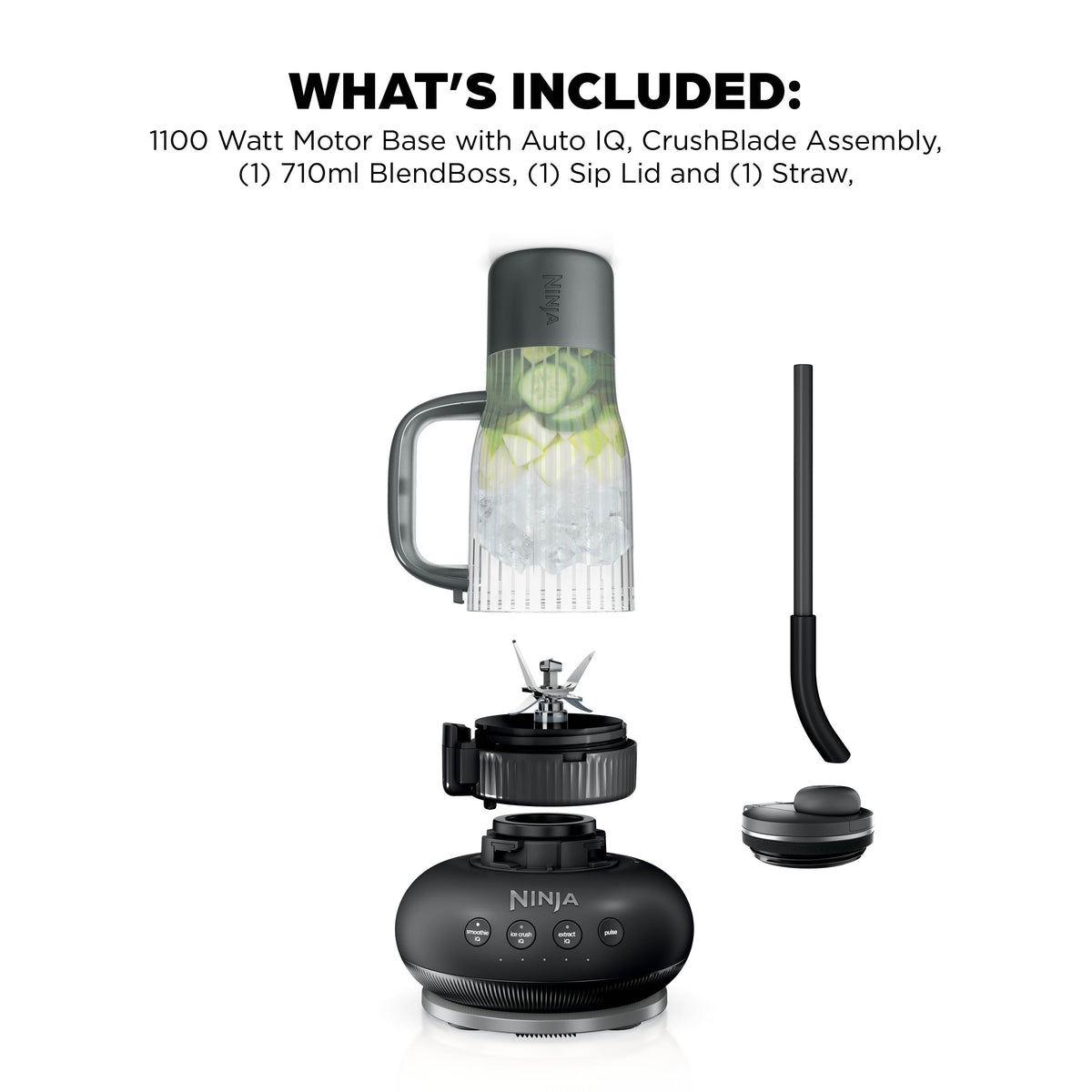 Ninja BlendBOSS Tumbler Blender 710ml - Onyx - what's included