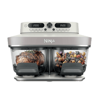 Ninja CRISPi DualZone glass air fryer in Bone — front view, twin pods open