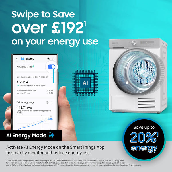 Samsung Series 6 AI 9KG, Condenser Tumble Dryer, Black | DV90DG6845LBU1