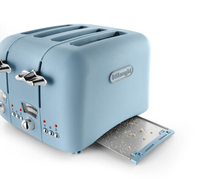 De'Longhi Argento Flora 4-Slice Toaster - Blue - removable crumb tray