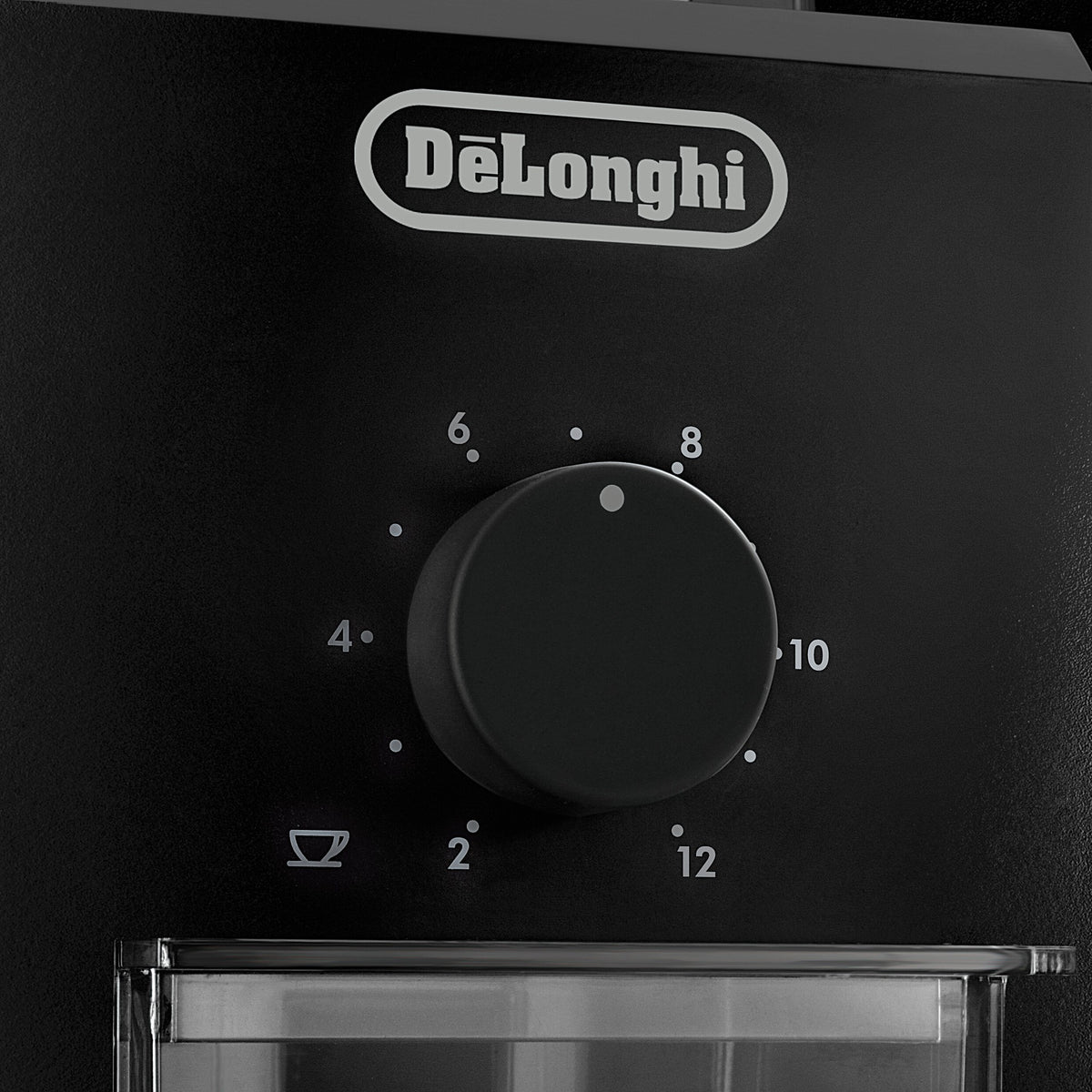 De'Longhi Burr Grinder - Black - cup selector dial for 2 to 12 cups