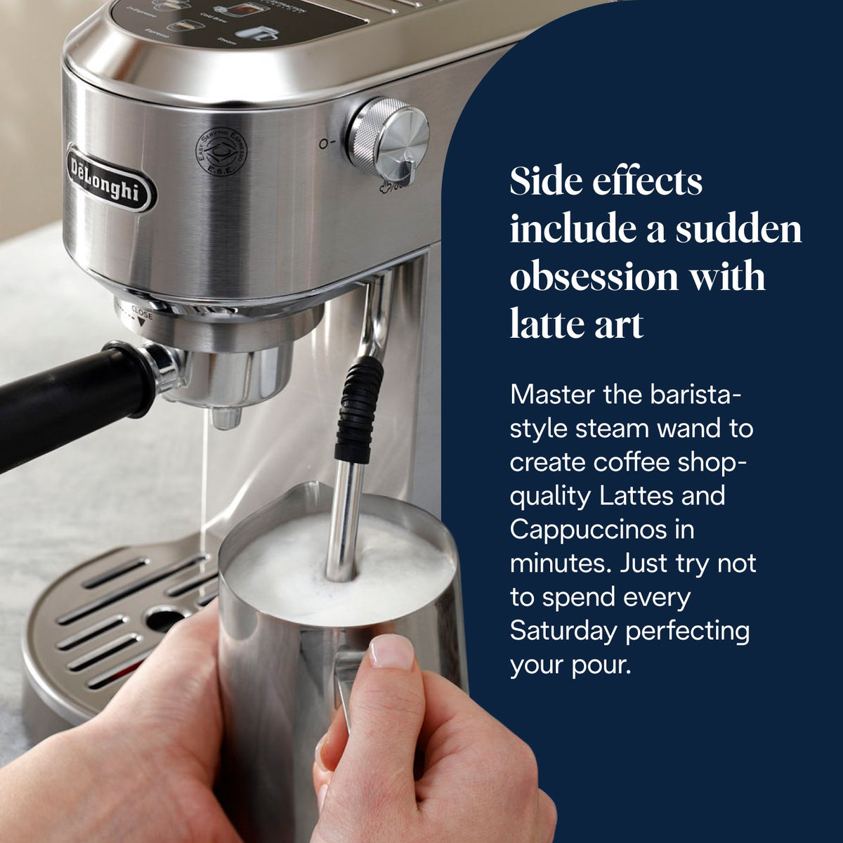 De'Longhi Dedica Duo - Stainless Steel - barista-style steam wand for latte art
