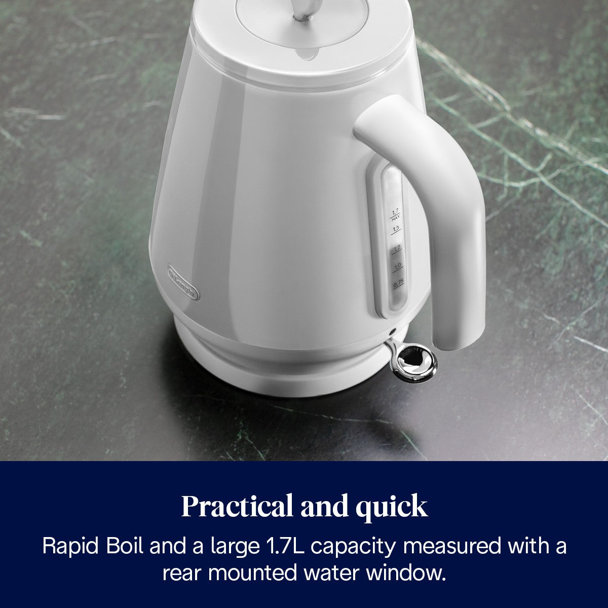 De'Longhi Eclettica Kettle - White - 1.7L capacity with rear water window