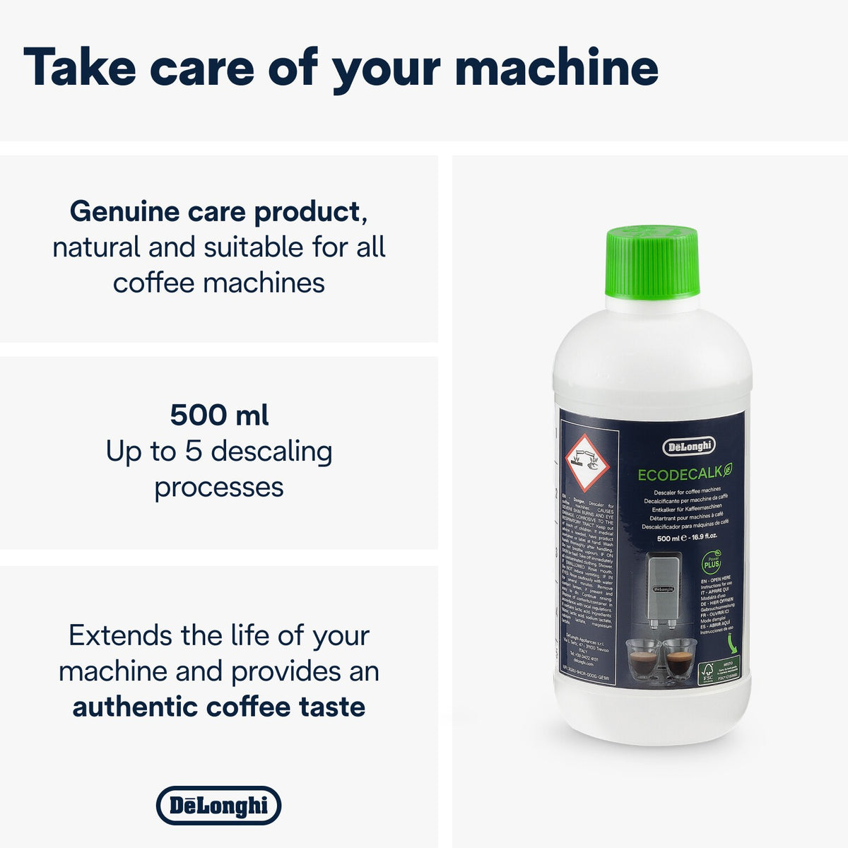 De'Longhi EcoDecalk Descaler - White - 500ml, up to 5 descaling cycles