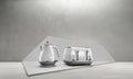 De'Longhi Icona Capitals 4 Slice Toaster - White - with matching kettle on the worktop