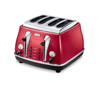 De'Longhi 4 Slice Toaster - Red - angled view with 4 slots