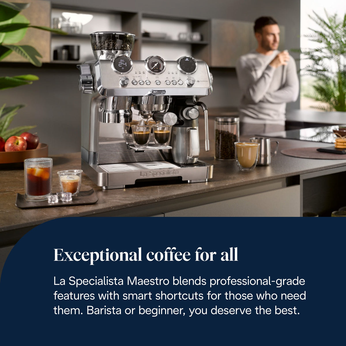 De'Longhi La Specialista Maestro Espresso Machine - Silver - in a modern kitchen
