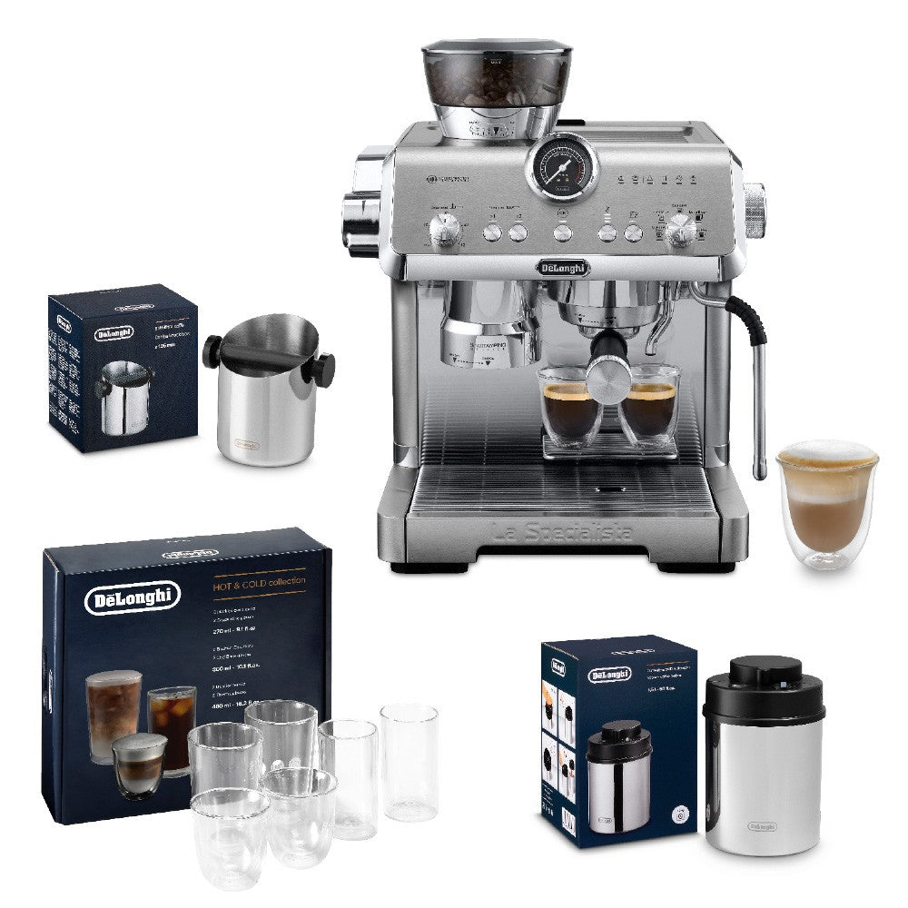 De'Longhi La Specialista Opera - Stainless Steel - with knock box, glasses and bean canister