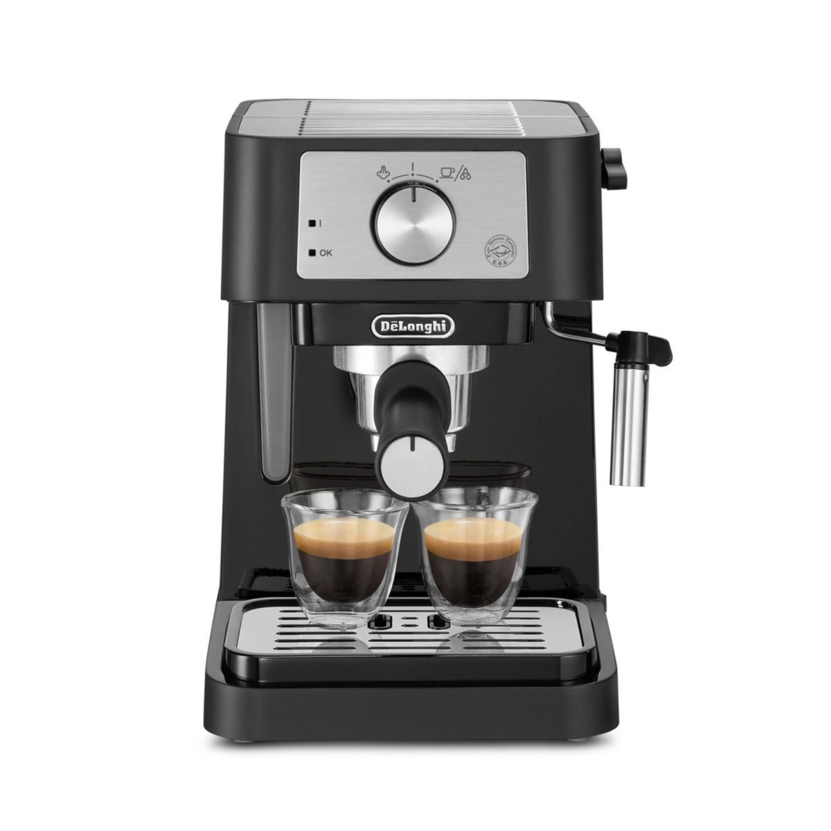 De'Longhi Stilosa Traditional Pump Espresso Coffee Machine - Black - brewing two espressos