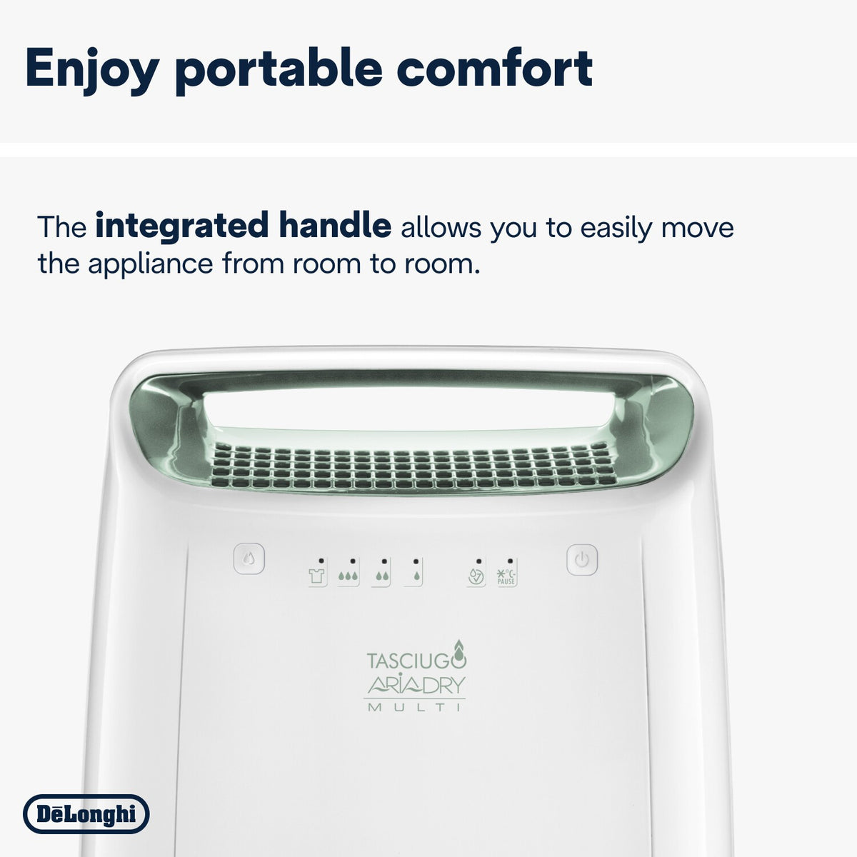 De'Longhi Tasciugo AriaDry Multi Dehumidifier 12L/day - White - integrated carry handle